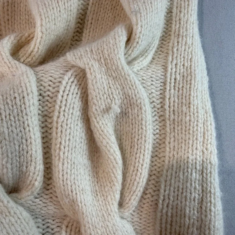90s Vintage I. Magnin 100% Cashmere Sweater L Cream Cable Knit Turtleneck